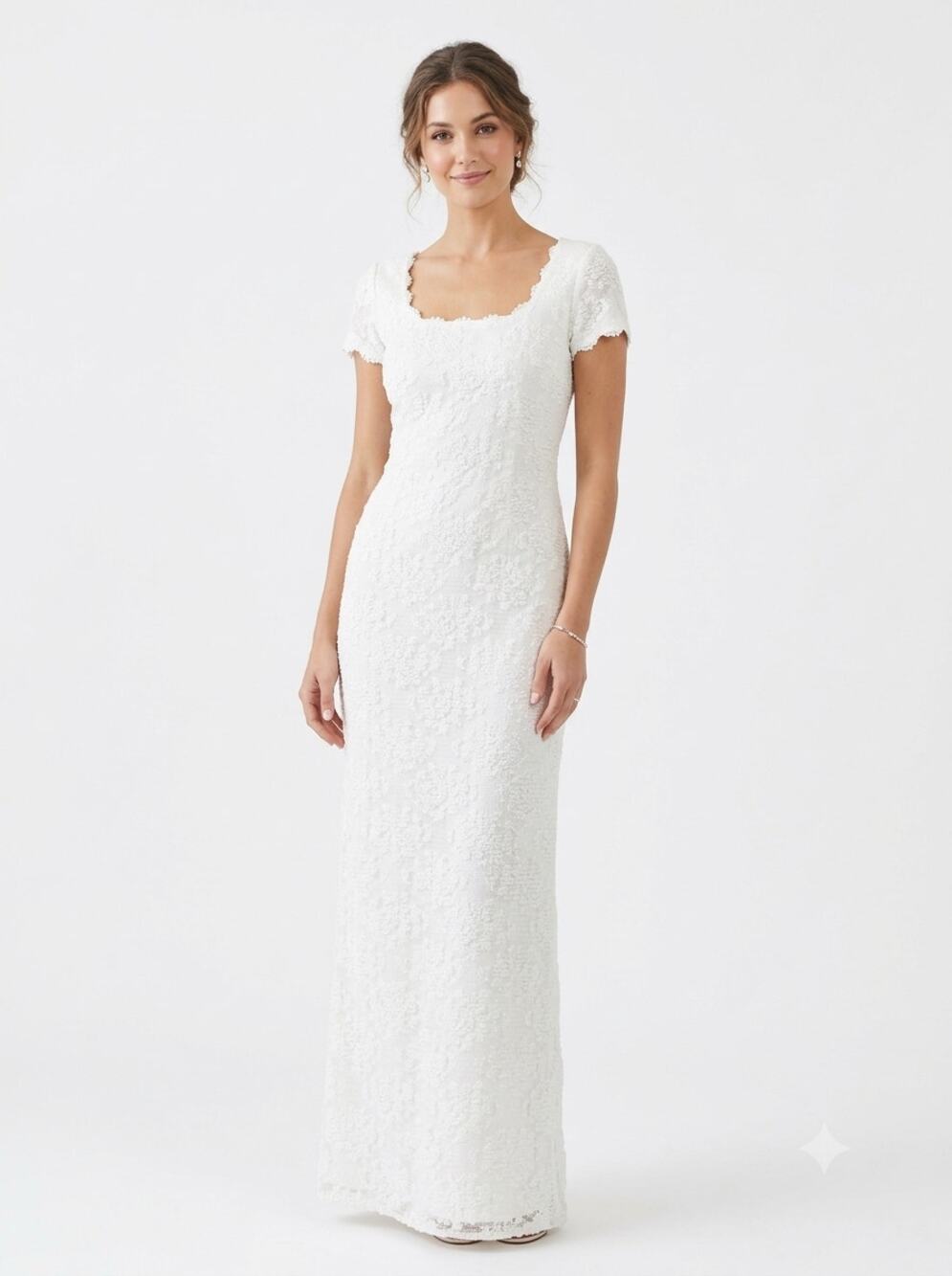 Alex Evenings Maxi Dress Women's Petite 6 White Lace Cap Sleeve Wedding Formal